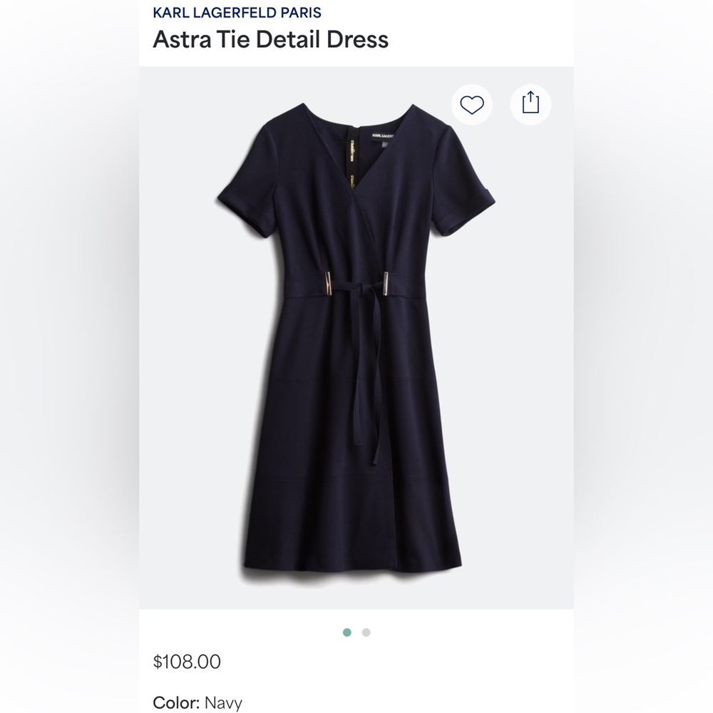 Karl Lagerfeld Paris Navy Tie Detail Dress, New With Tags